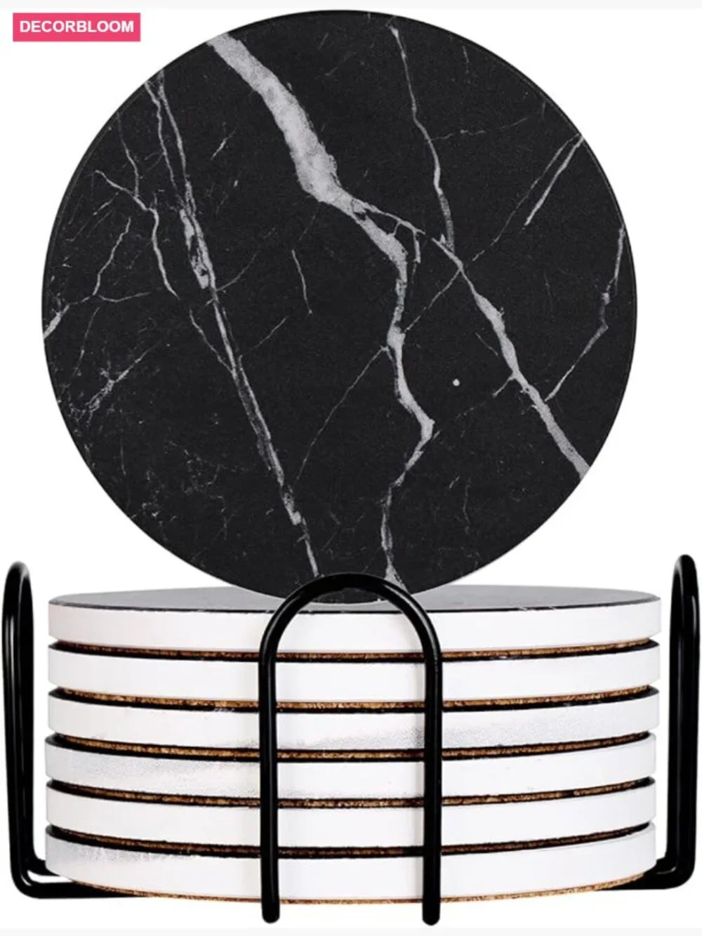 Ceramic Drink Coasters Set of 6 with Holder, Absorbent Round 4 Inch